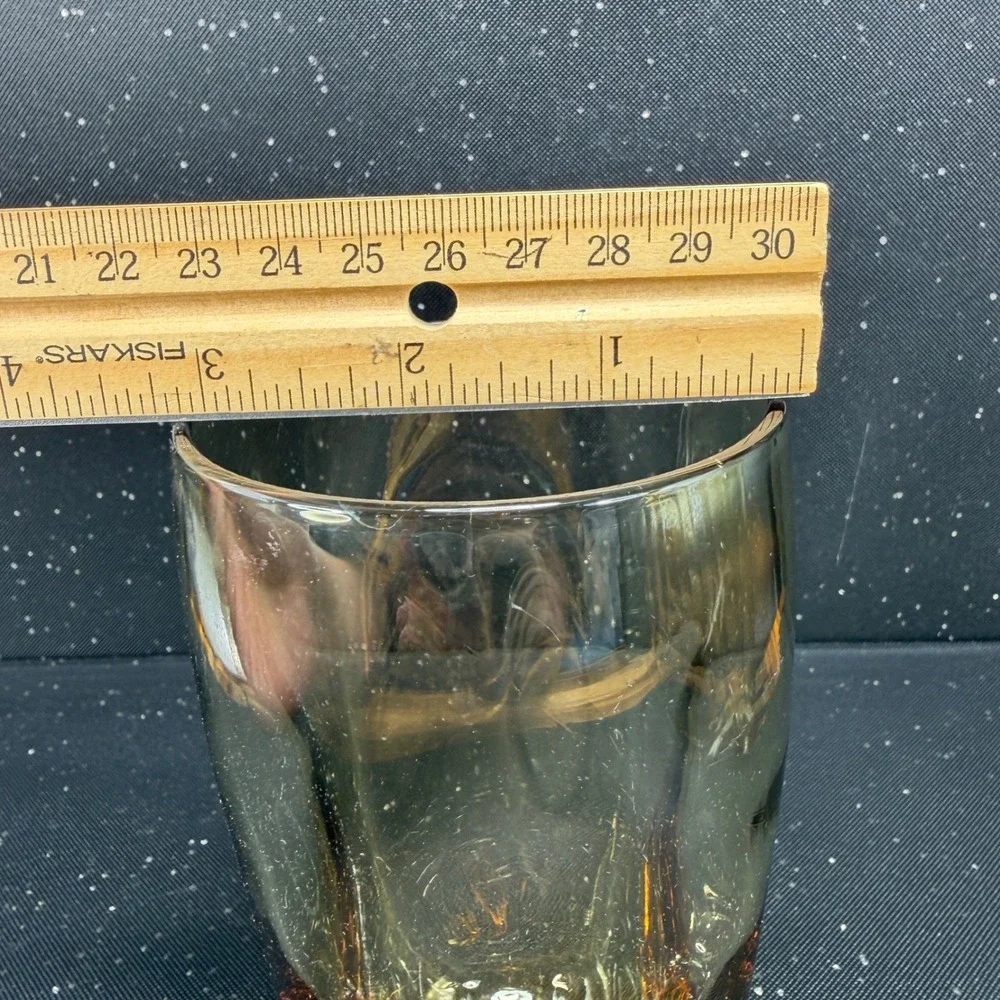 Russel Wright Pinch Amber Glass Tumblers 16oz Mid Century Modern Set of 3 6inch
